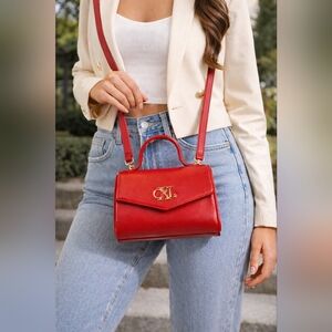 CXL By Christian Lacroix Crossbody Bag Womens Small Red Laine Matte Patent Purse